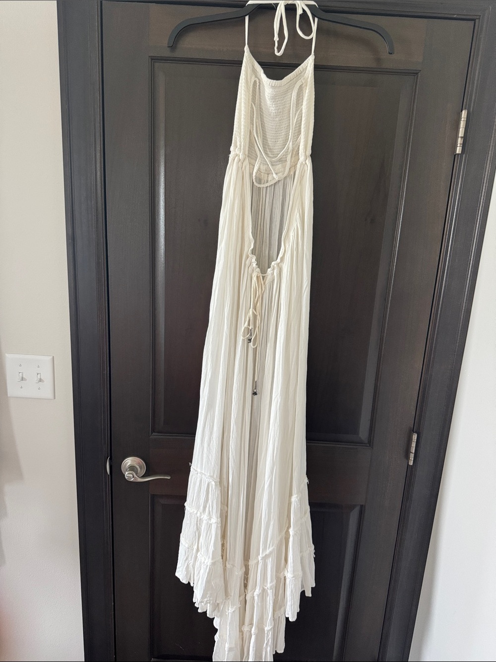 Free People White Halter Maxi Dress with Ruffled Hem - Picture 4 of 8